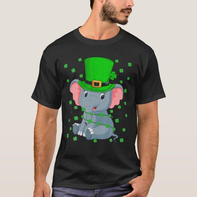 Elephant Lover Leprechaun Hat Elephant St. Patrick T-Shirt (Front)