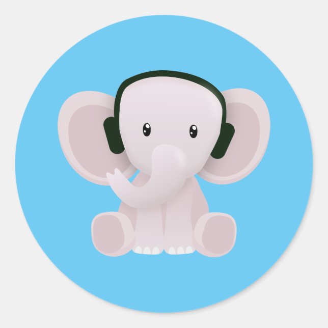 Elephant loves music classic round sticker (Front)