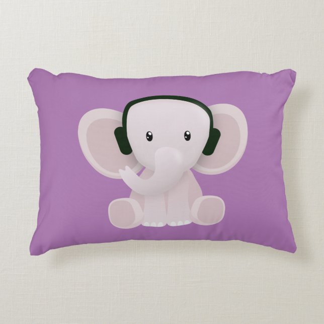 Elephant loves music decorative cushion (Front)