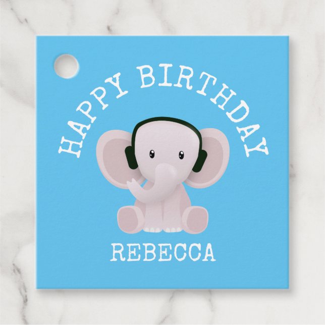 Elephant loves music favour tags (Front)