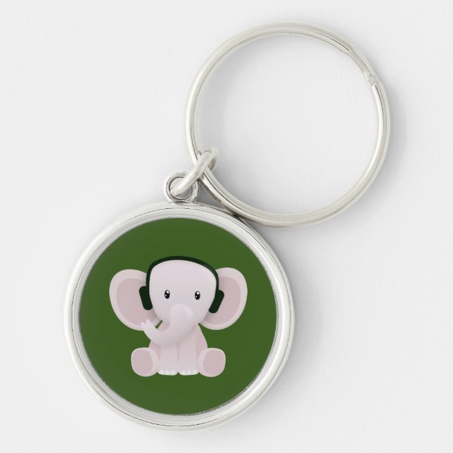 Elephant loves music key ring (Front)