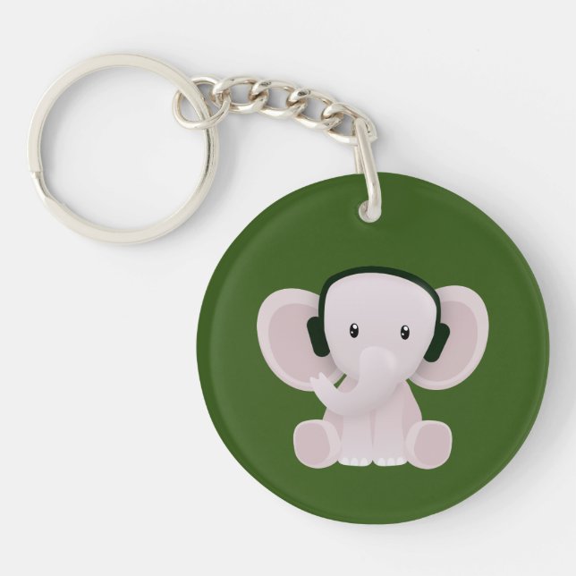 Elephant loves music key ring (Front)