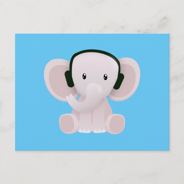 Elephant loves music postcard (Front)