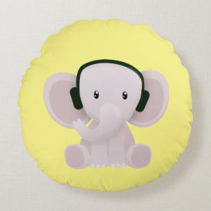 Elephant loves music round cushion