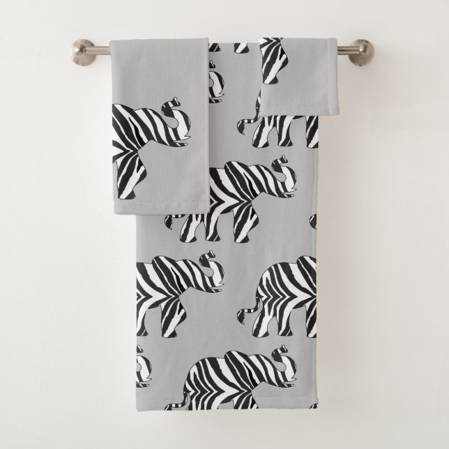 Elephant made in a Zebra Pattern Bath Towel Set (Insitu)