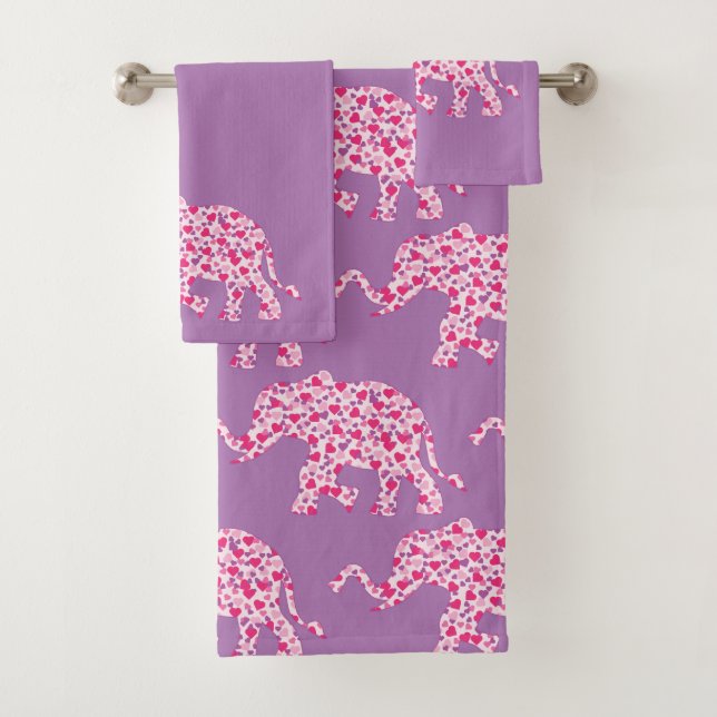 Elephant made in Pink Hearts Bath Towel Set (Insitu)