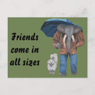 Elephant Man Dog Walking Fantasy Art Postcard