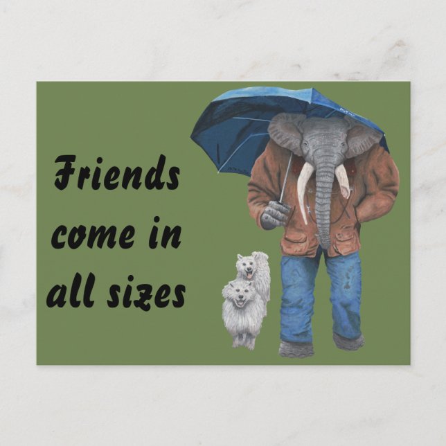 Elephant Man Dog Walking Fantasy Art Postcard (Front)