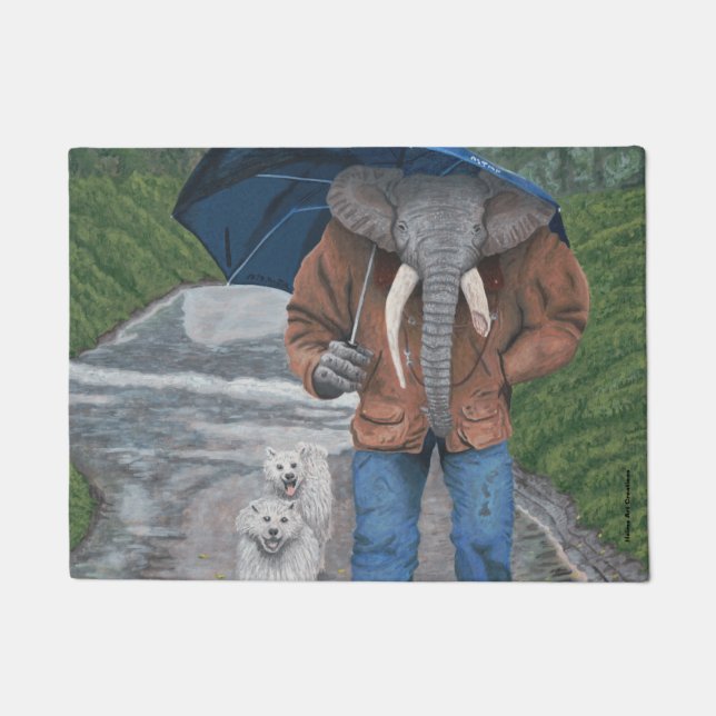 Elephant Man Walking Dogs Fantasy Art Doormat (Front)