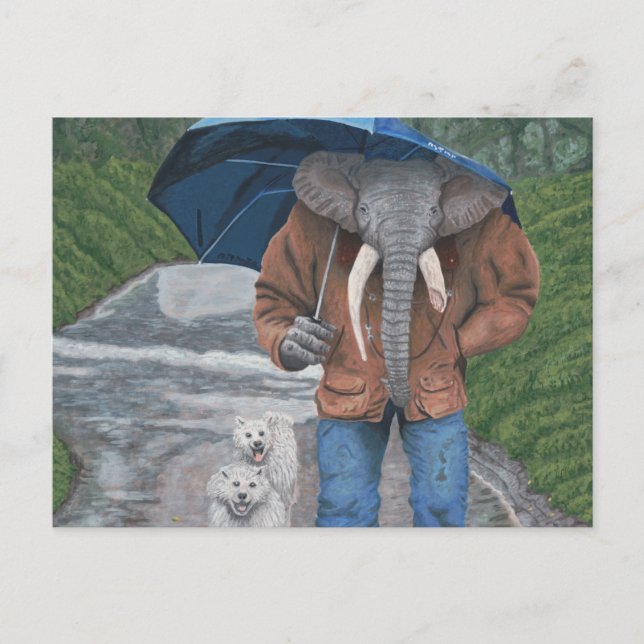 Elephant Man Walking Dogs Fantasy Art Postcard (Front)