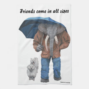 Elephant Man Walking Dogs Fantasy Kitchen Towel