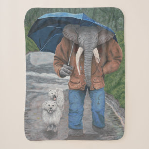 Elephant Man Walking Dogs Fantasy Sherpa Blanket