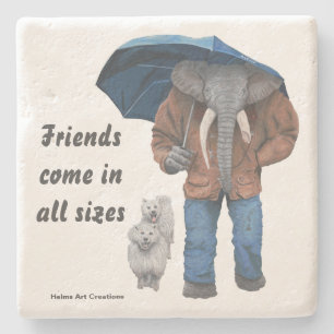 Elephant Man Walking Dogs Fantasy Stone Coaster