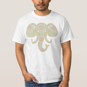 Elephant Mandala in Light Green and Orange T-Shirt