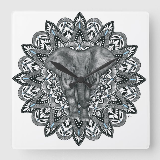 Elephant mandala Wall Clock (Front)