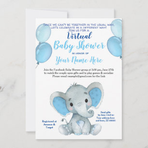 Elephant Mask Virtual Shower Baby Boy Invitation