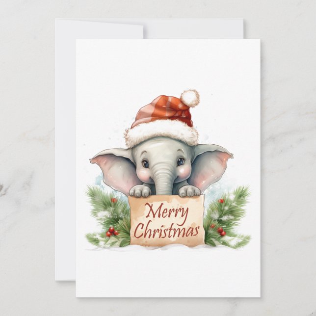 Elephant Merry Christmas Holiday Card (Front)