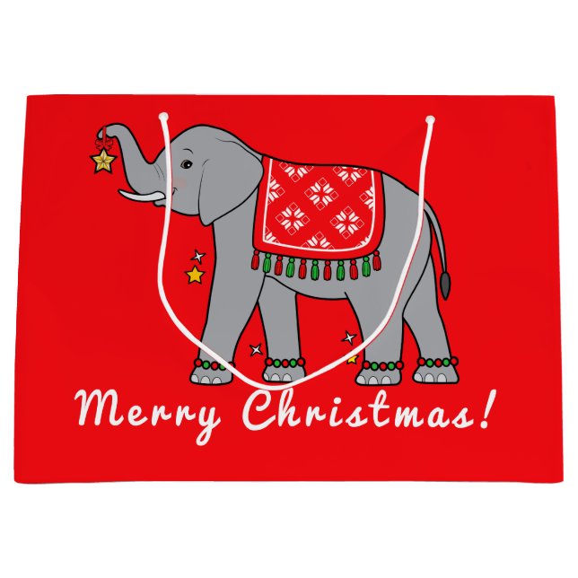 Elephant Merry Christmas Large Gift Bag (Front)