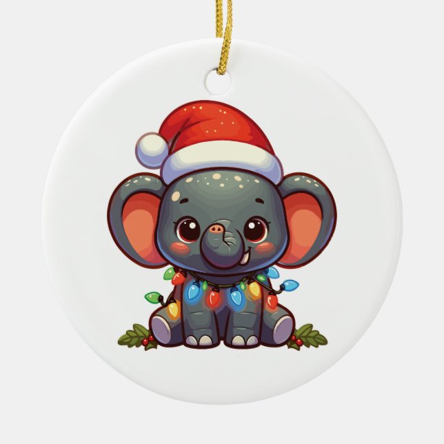 Elephant Merry Christmas Winter Animals Elephants Ceramic Tree Decoration (Front)