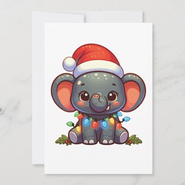 Elephant Merry Christmas Winter Animals Elephants Holiday Card (Front)
