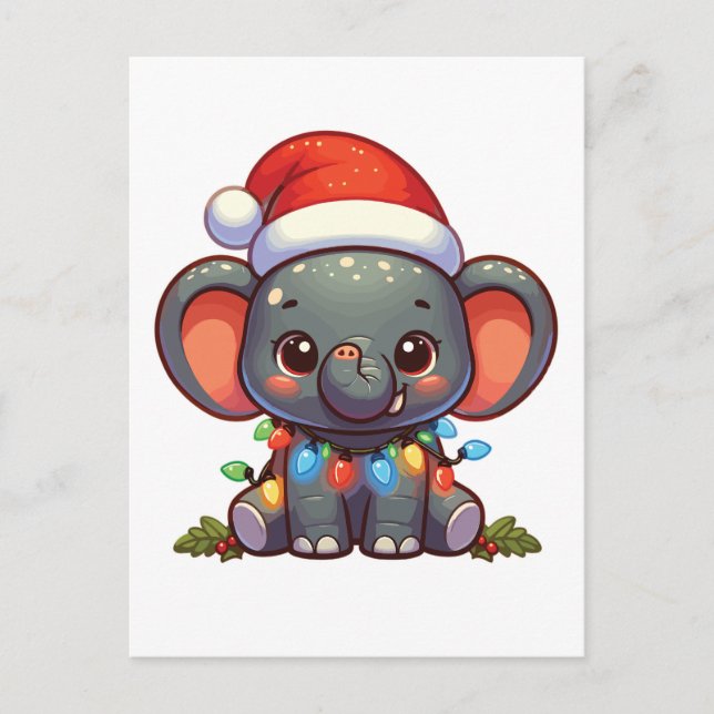 Elephant Merry Christmas Winter Animals Elephants Holiday Postcard (Front)