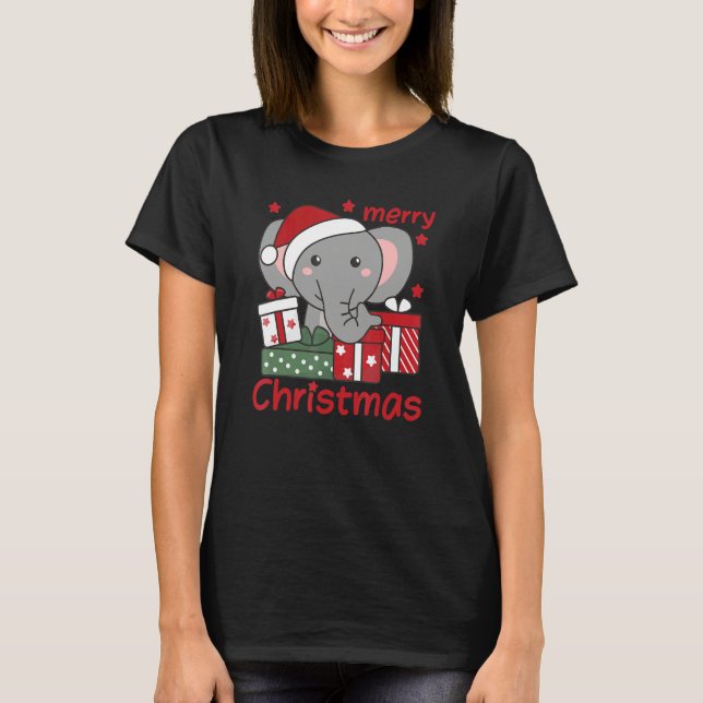 Elephant Merry Christmas Winter Elephant Christmas T-Shirt (Front)