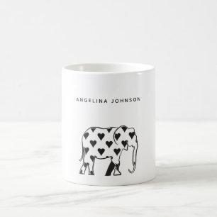 Elephant, Minimal Black and White Pattern Name Coffee Mug