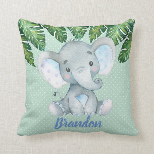 Elephant Mint Green Tropical Boy Nursery Decor Cushion