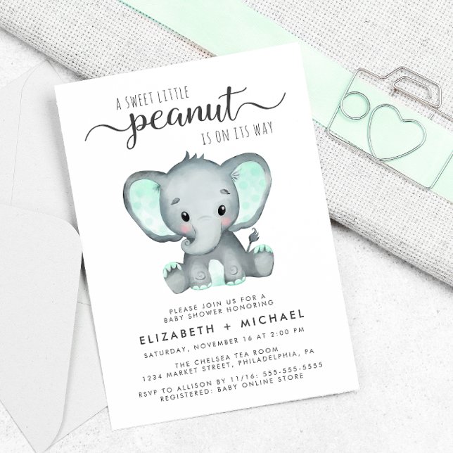 Elephant Mint Green Watercolor Couples Baby Shower Invitation (Creator Uploaded)