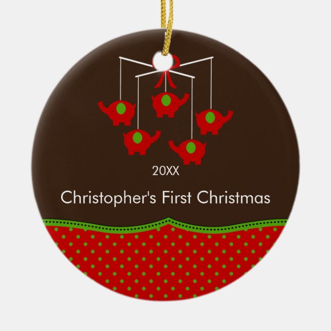 Elephant Mobile Baby's First Christmas Ornament (Front)