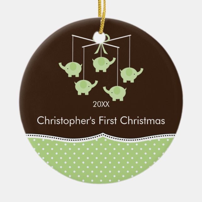 Elephant Mobile Baby's First Christmas Ornament (Front)