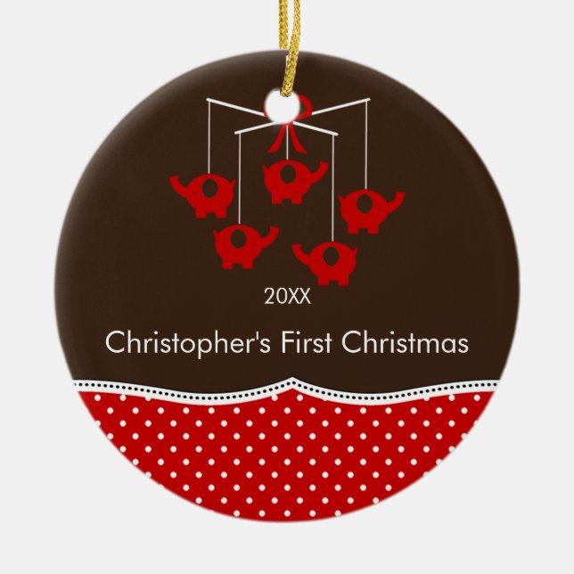 Elephant Mobile Baby's First Christmas Ornament (Front)