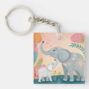 Elephant Mom and Baby Key Ring