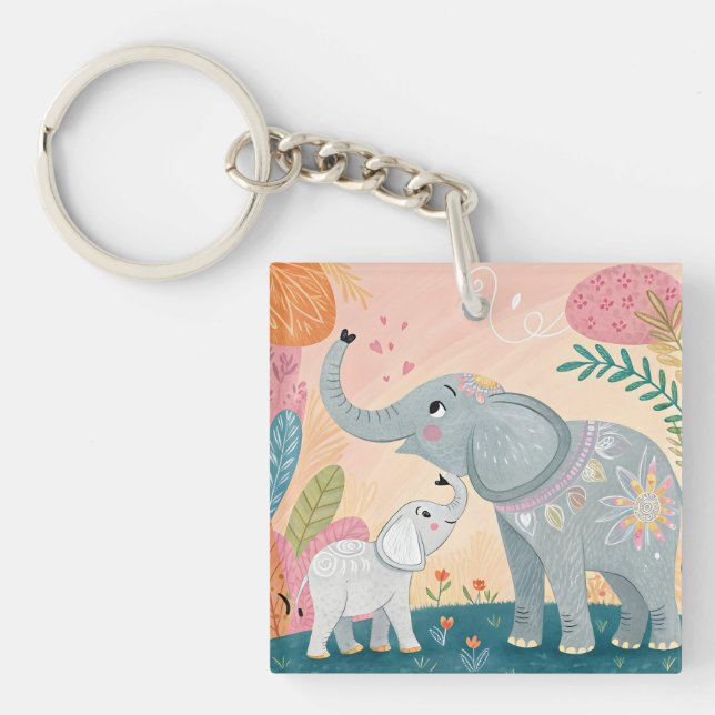 Elephant Mom and Baby Key Ring (Front)