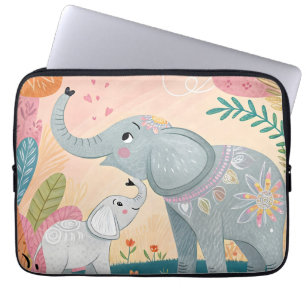 Elephant Mom and Baby Laptop Sleeve