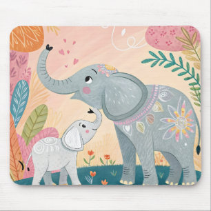 Elephant Mom and Baby Mouse Mat