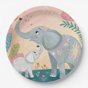 Elephant Mom and Baby Paper Plate