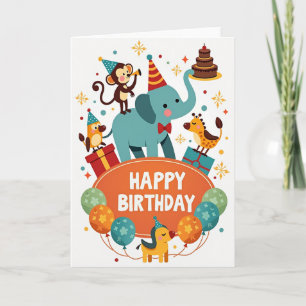 Elephant Monkey Birthday Card