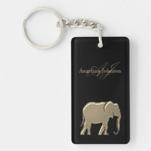 Elephant Monogram Gold and Black Key Ring