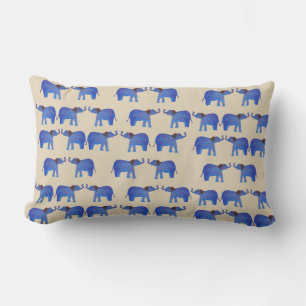 Elephant Mood Lumbar Cushion , Blue elephant