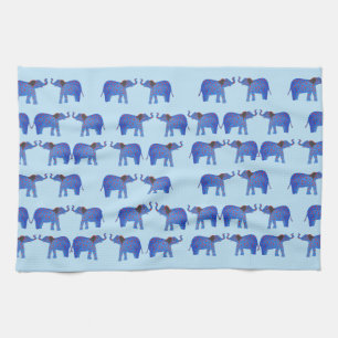 Elephant Mood Tea Towel, Blue elephant pattern Tea Towel