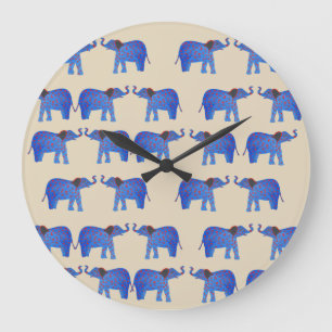 Elephant Mood Wall Clock, Blue elephant pattern Large Clock