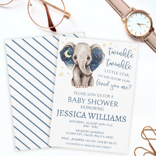 Elephant moon and stars celestial baby boy shower invitation