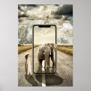 Elephant Moon Fantasy Girl Poster