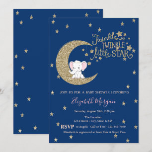 Elephant,Moon,Star Twinkle Little Baby Shower Invitation