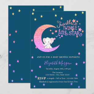Elephant,Moon,Stars Twinkle Little Baby Shower  Invitation