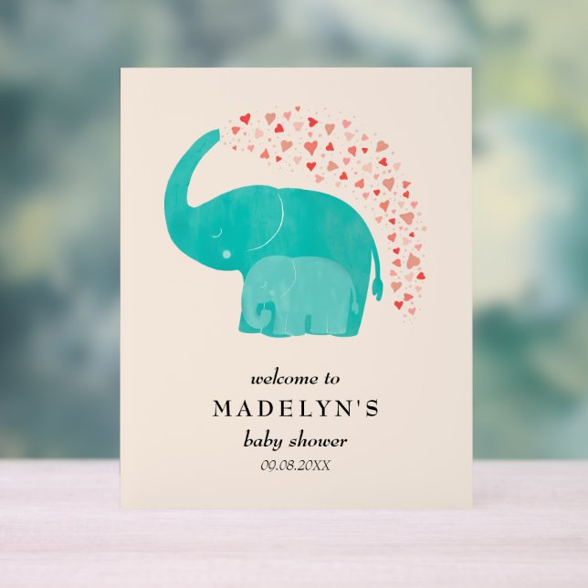 Elephant Mother and Calf Baby Shower Welcome Acrylic Sign (Neutral)