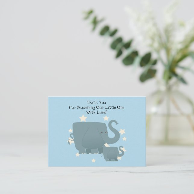 Elephant Mother And Her Baby Thank You Card (Standing Front)