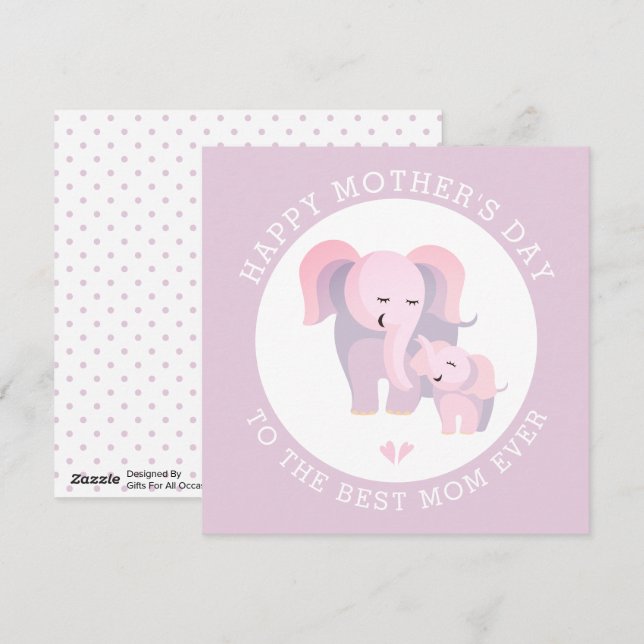 Elephant mother, baby lavender Mothers Day Holiday Card (Front/Back)