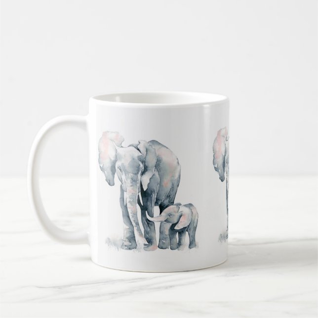 Elephant mug, elephant mum and child, wildlife coffee mug (Left)